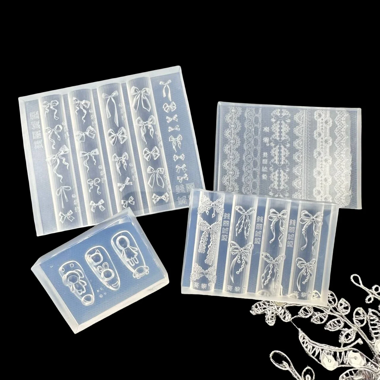 1Pc Bowknot Spitze Silikon Nagel Form Süße Blume Herz Spitze Transparent Nägel Vorlagen DIY Nail art Decor Maniküre Design werkzeug