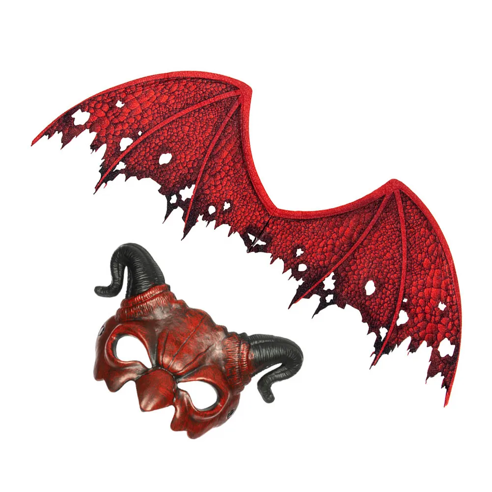 1Set Devil Wing Mask Set Nonwoven Fabric Halloween Costume Cosplay Demon Half Face Mask Party Props Halloween Cosplay Supply