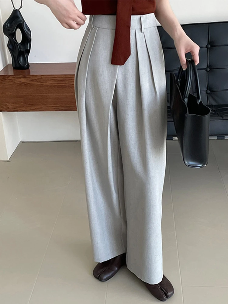 [LANMREM] Irregular Button Design Pant For Women High Waist Wide Leg Trousers Office Lady Clothes 2024 Autumn New 26C111