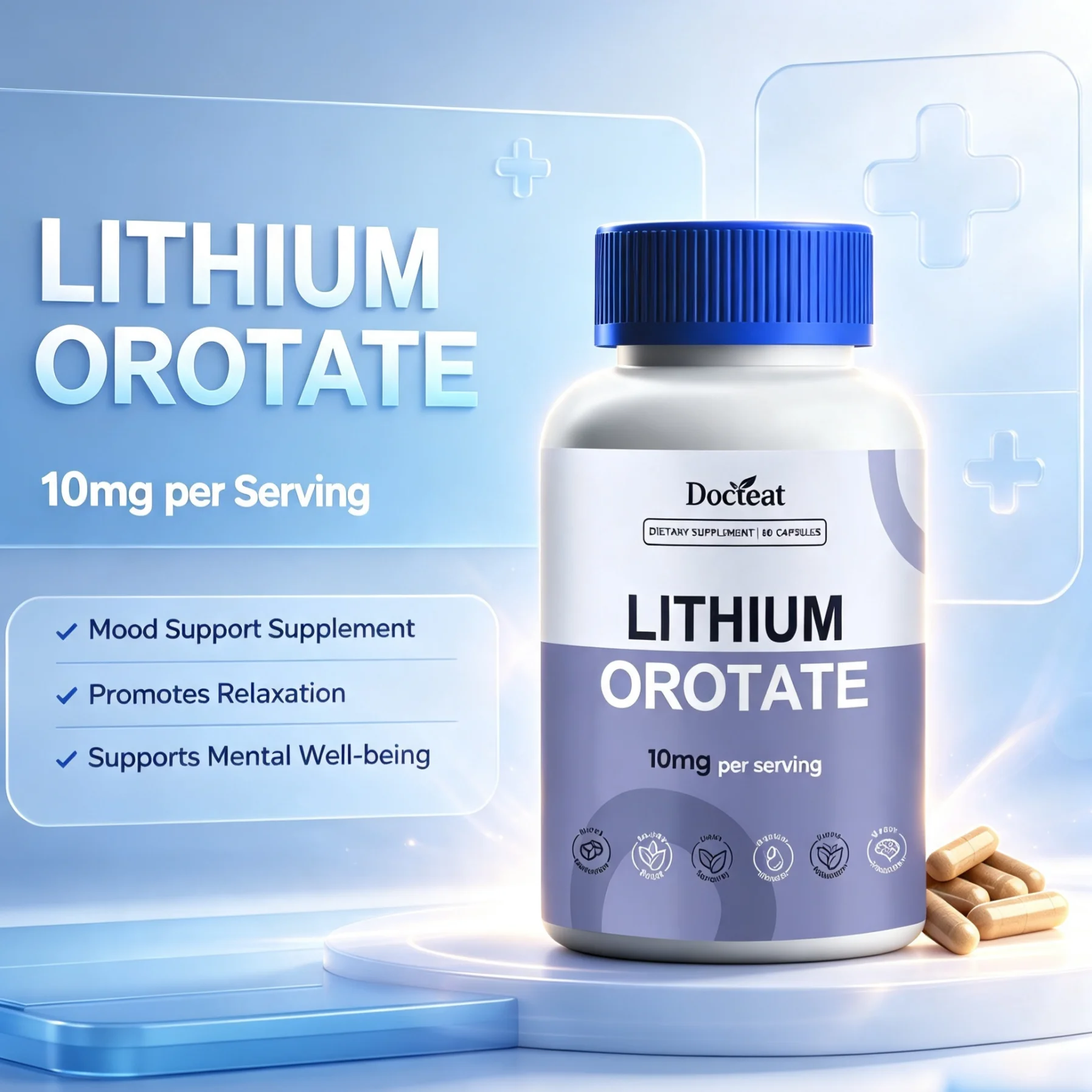 Lithium Orotate Capsules Brain Support Mood Stability Memory Focus Stress Relief Neuroprotective Dietary Supplement for Adults