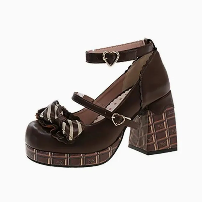 Zapatos de Plataforma con Tacón Alto Estilo Lolita para Chicas, Novedad 2026, Lindos Zapatos Mary Jane con Lazos de Caramelo Color Chocolate y Correa en el Tobillo para Mujeres Jóvenes y Estudiantes