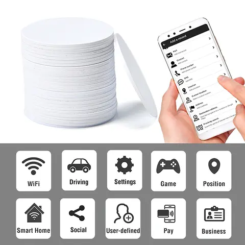 215 NFC Blank White Card Tag PVC Card NFC Coin Cards Compatible with Tagmo and NFC Enabled Mobile Phones and Devices, Round