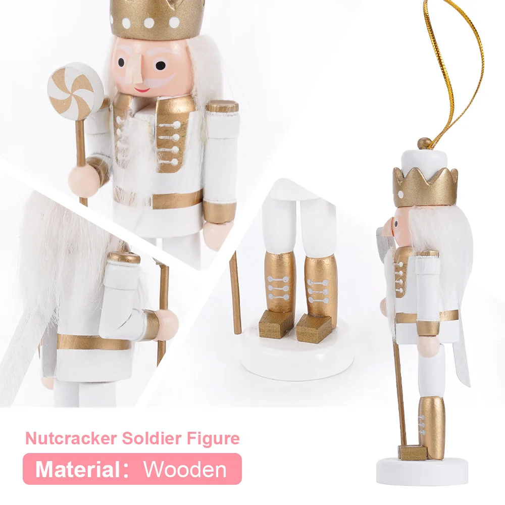 12CM Christmas Nutcracker Soldier Puppet Wooden Handicraft Christmas Tree Pendant Desktop Ornament New Year Home Decoration