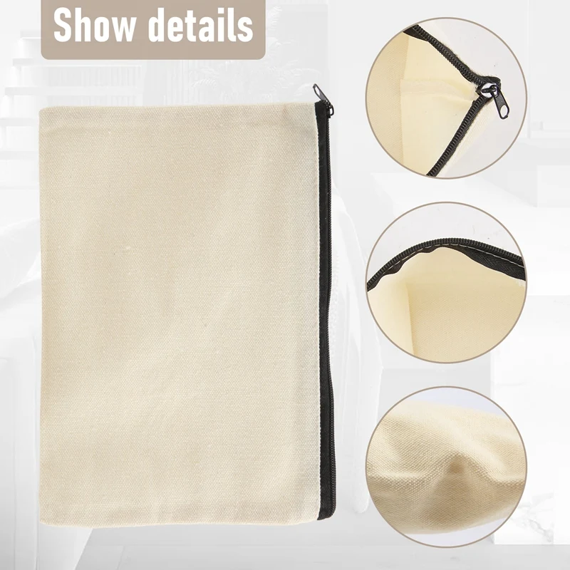 12 Pack Canvas Zipper Bags, Blank DIY Craft Pouches For Travel Cosmetic Makeup Bags, Pencil Case, Party Gift Bags, Coin Cash Pur