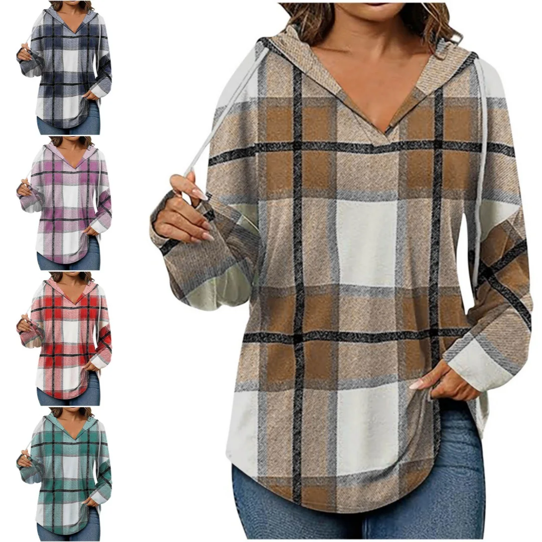 2025 Felpe Con Cappuccio Felpa con cappuccio con scollo a V Lunga allentata a maniche lunghe da donna Pendolarismo in ufficio Versatile Top Abbigliamento da donna