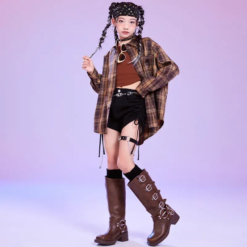 Mädchen Hip Hop Dance Outfit Kpop Leistung Kleidung Sets Kinder Street Dance Anzug Kariertes Hemd Outfits Kinder Jazz Bühne Kostüm