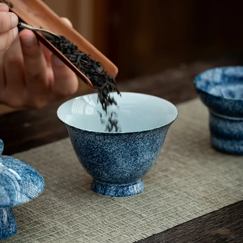 Hand Painted Starry High Foot Cover Bowl Ceramic Three-Piece Tea Large Kung Fu Cup