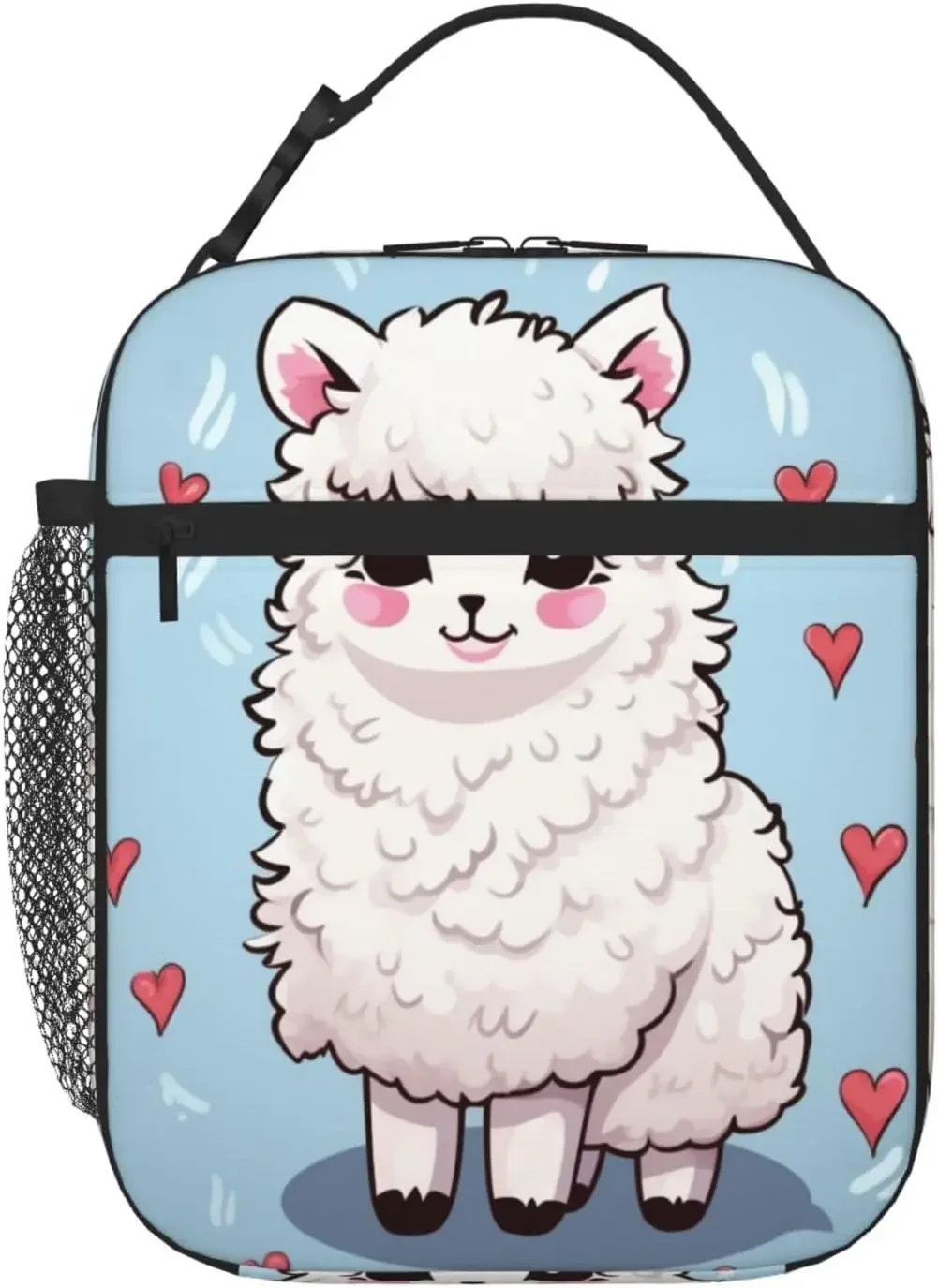 

Cartoon Alpaca Heart Print Insulated Lunch Box Waterproof Lunch Tote Bag Reusable Lunch Cooler Bag for Work Office Picnic Travel