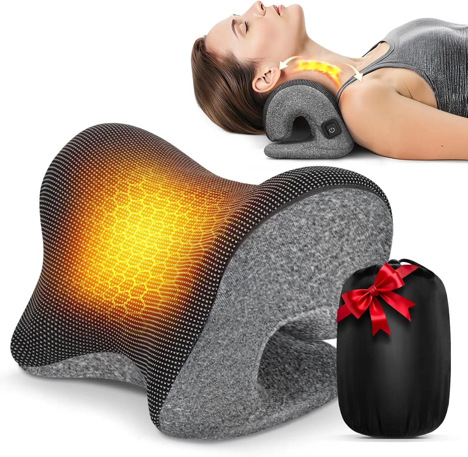 Graphene Magnetic Neck Stretcher with Heating Pad for Pain Relief, Cervical Traction Pillow for TMJ and Migraine