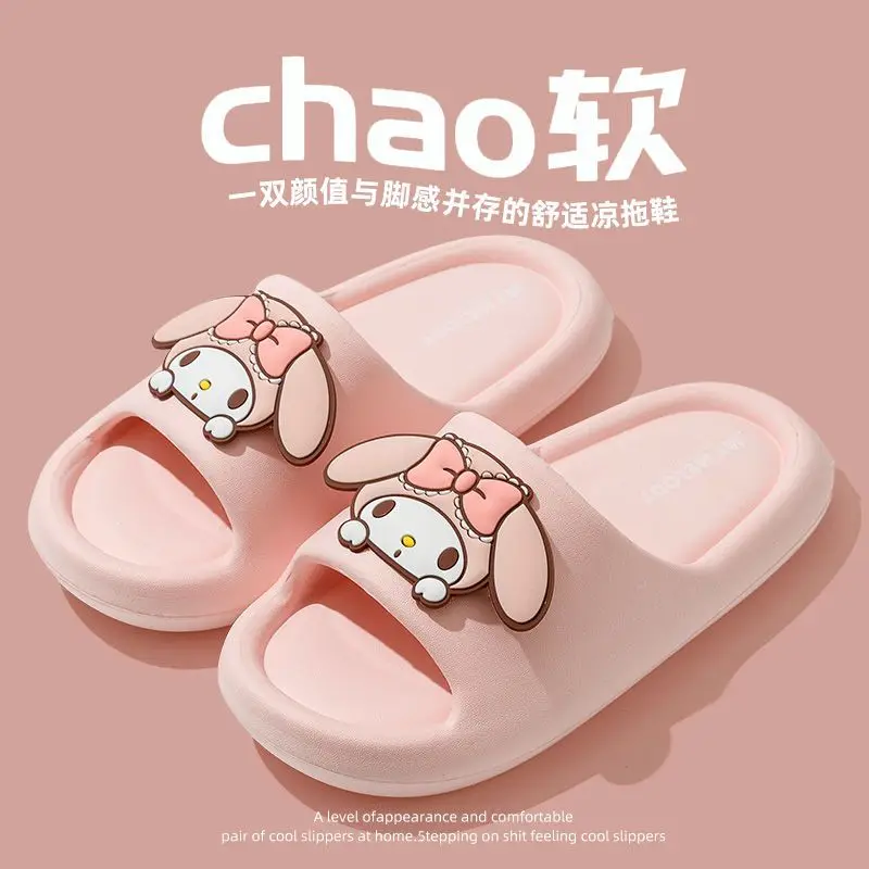 

Sanrio Kawaii шлепанцы Kuromi сандалии с героями мультфильмов для девочек и студентов летние нескользящие сандалии для купания в помещении для девочек на открытом воздухе