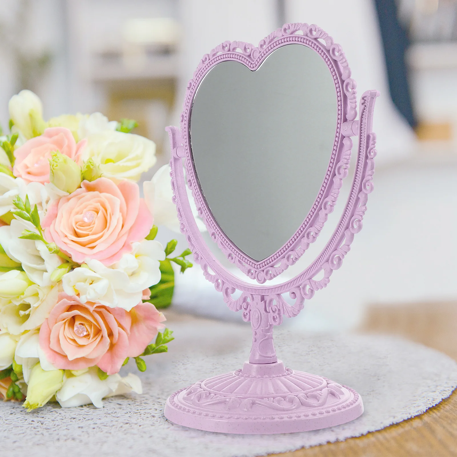 2 قطعة مرآة ماكياج مزدوجة الجانب مرآة سطح المكتب على شكل قلب لغرفة النوم طاولة الغرور تصميم أنيق هدية #4