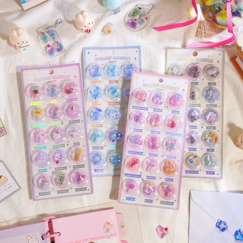 1/3/6pcs 3D Capsule Creative Guidebook Relief Crystal 3D Sticker Manual Puzzle Reward Decorative Stickers Girl Gift