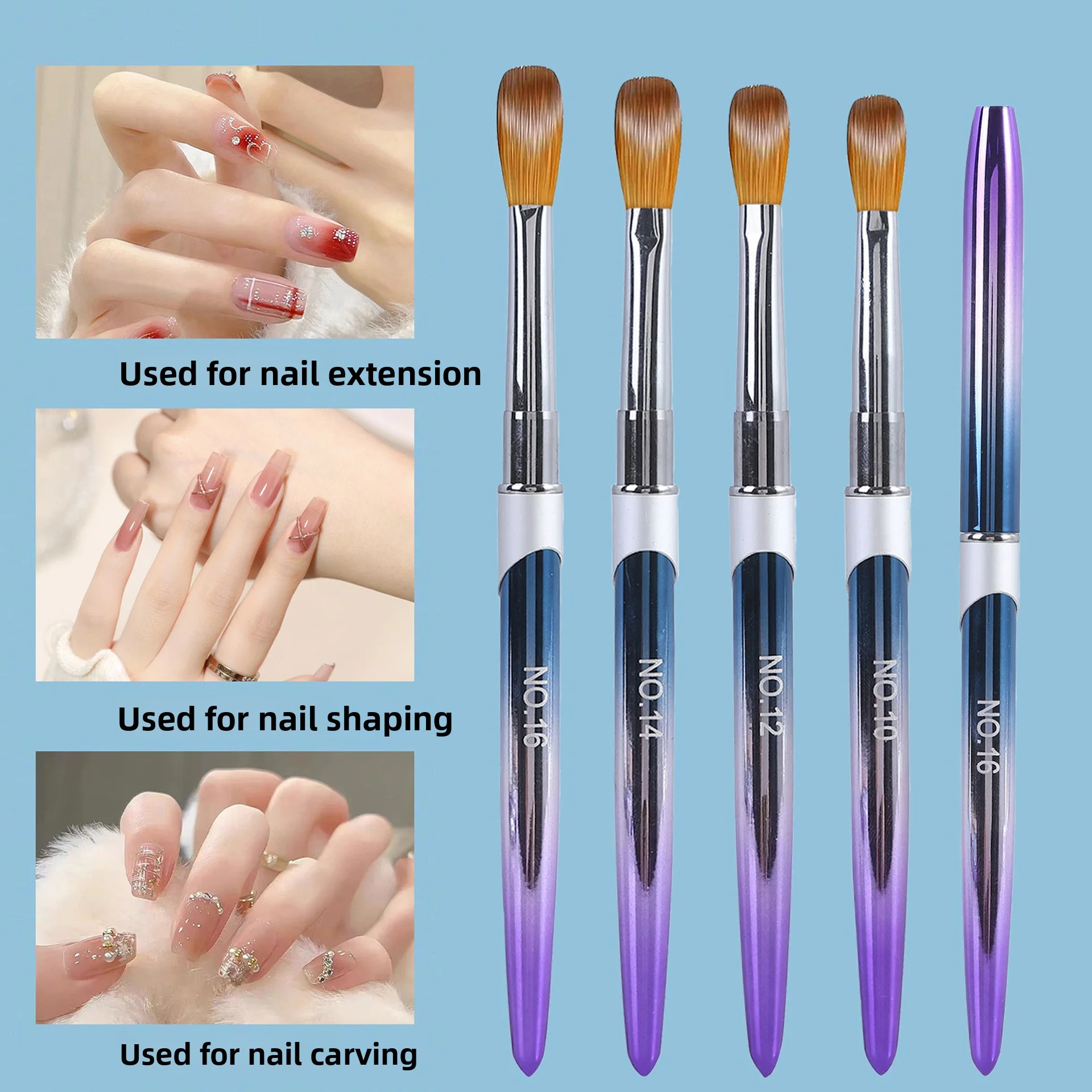 Purple Crystal Nail Brush Set 4PCS, Gift Boxed Metal Handle Nail Art Brushes, 2025 New Professional Manicure Kit