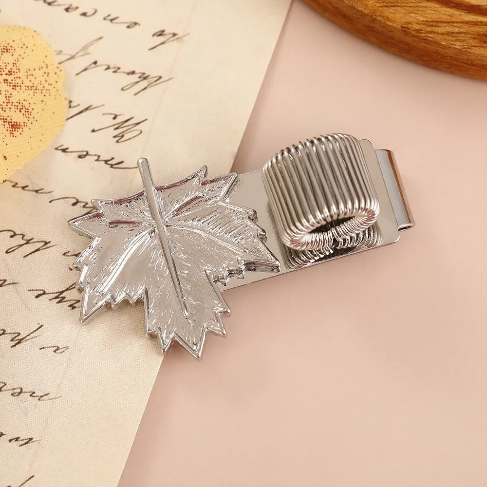 Cute Metal Maple Leaf Pen Holder Bookmark Anti-lost Pen Loop Holder Secure Grip Useful Spring Pen Clips for Notebook Journal