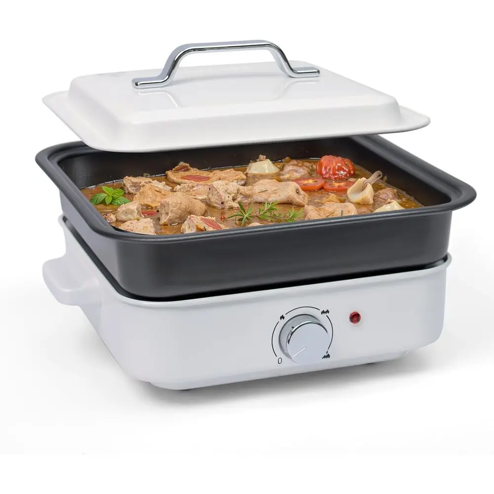 

4L Portable Electric Hot Pot with Grill Pan, Non-Stick Coating, Adjustable 400W-1200W Power for Shabu Shabu & Cooking