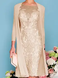 2 Pieces Mother of The Bride Dresses for Wedding Knee Length Formal Evening Gowns Appliques Wedding Guest Dress Zipper Back