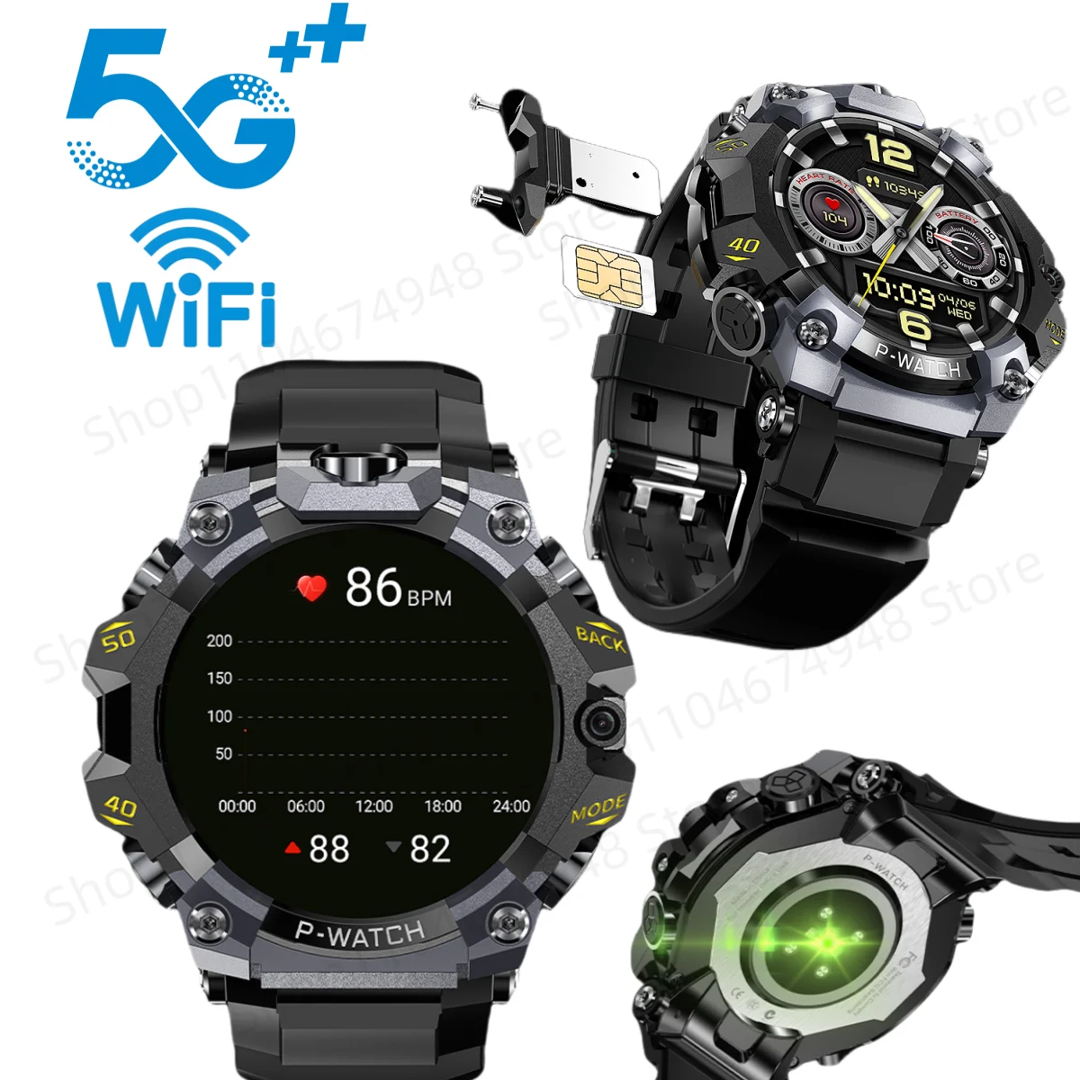 Q668 Smartwatch Android Os Smart Watch Men With IP68 waterproof 800W HD Dual Camera Amoled GPS WIFI NFC Video Call Sim Card Slot