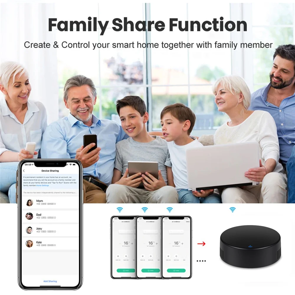 Control remoto Tuya WiFi RF IR, 433MHz/315MHz para casa inteligente a través de Smart Life para aire acondicionado, compatible con todos los televisores Alexa, Google Home