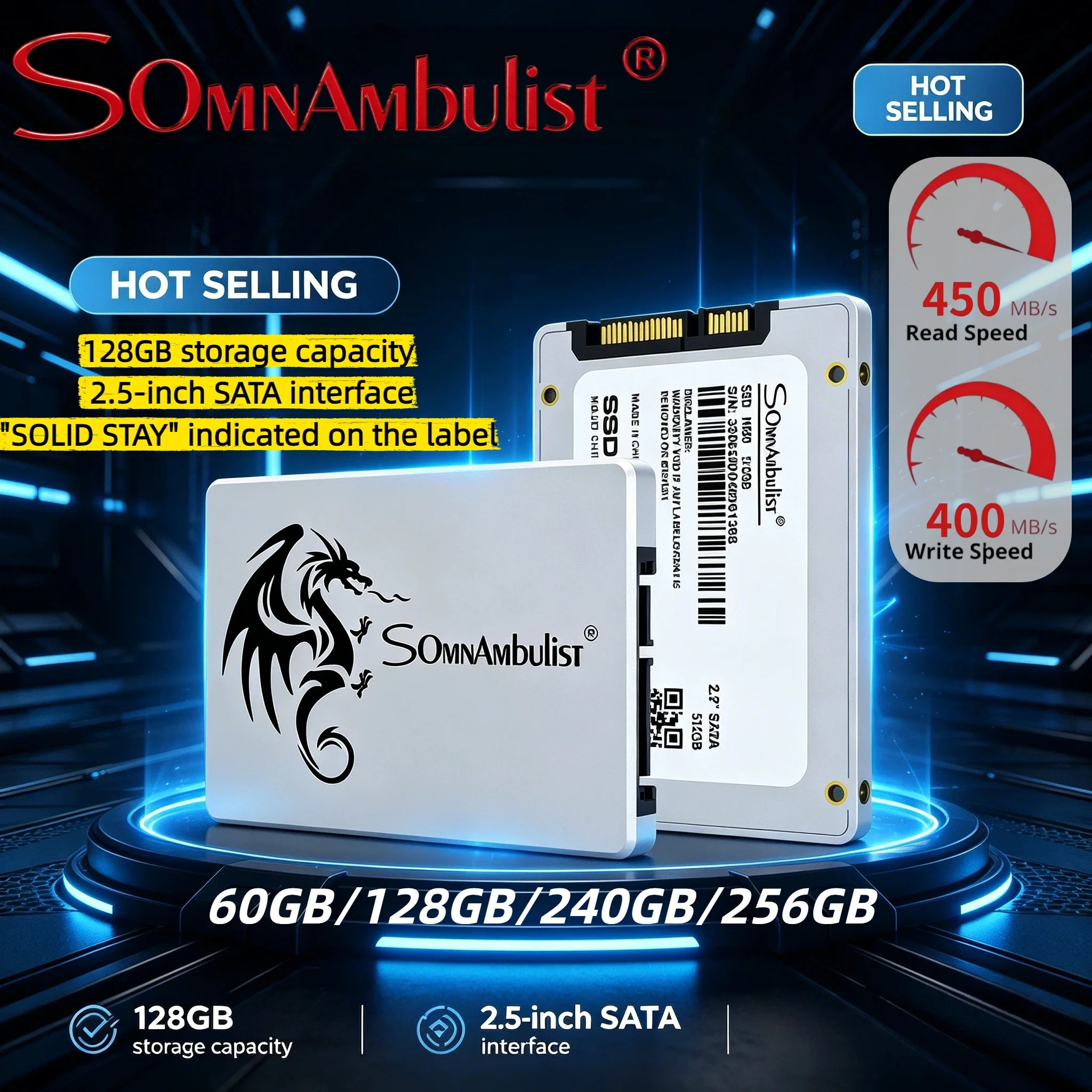 SomnAmbulist SSD Interno Disco Rígido 2.5 Polegada 60GB 128GB 256GB 512GB SATA3 Estado Sólido para Laptop Desktop 120GB 240GB 480GB 4K