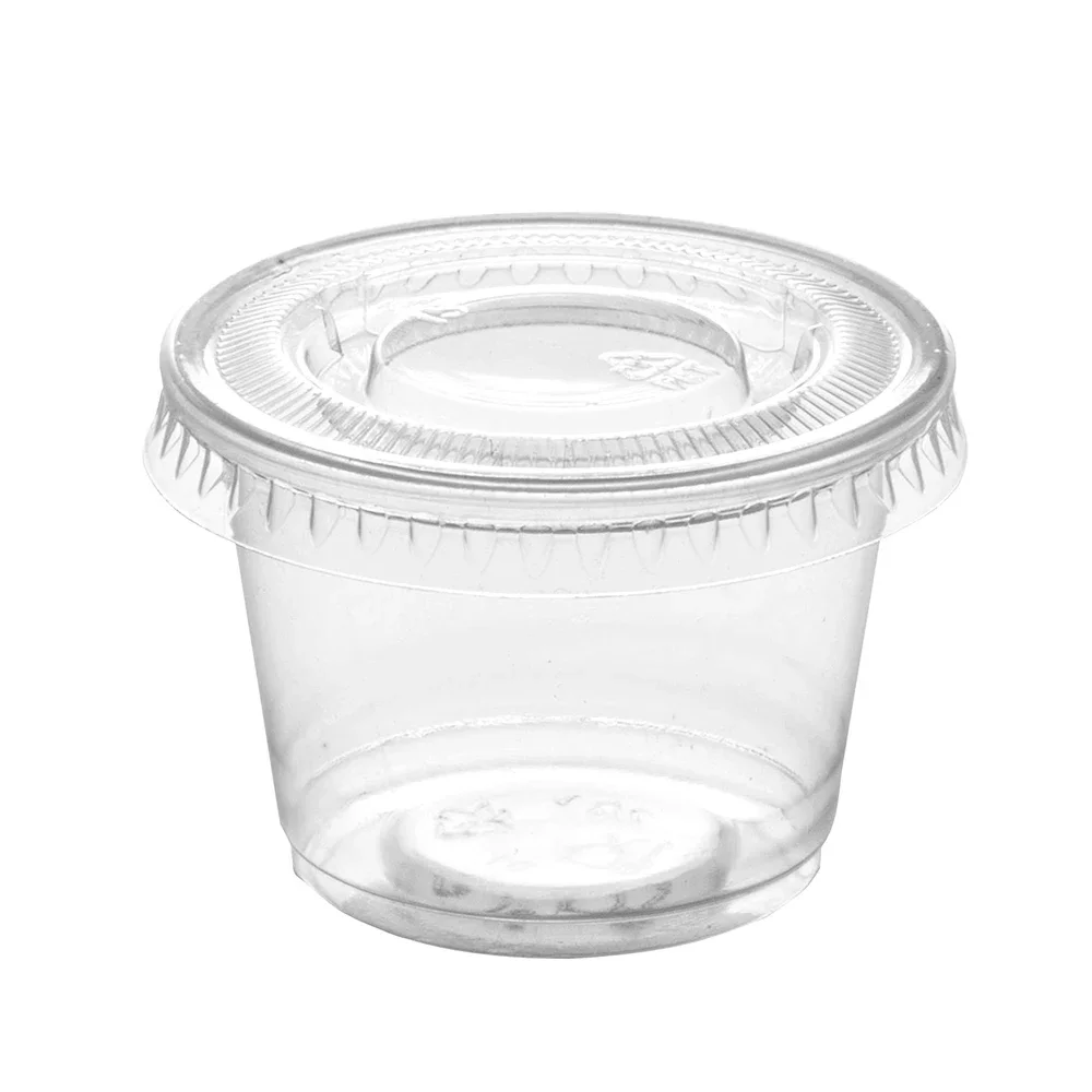 25-100Pcs 1/2/3/4/5 Oz Plastic Sauce Cups with Lids, Transparents Portion Containers for Shots, Souffle, Sample