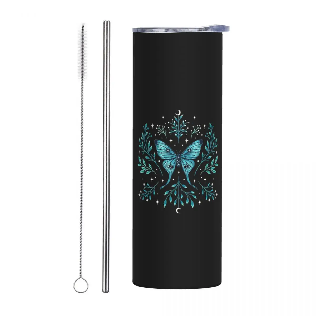 Mystical Moon Moth - Turquoise Stainless Steel Tumbler Vacuum Insulated Mugs Thermal Cold Cups Straw With Lid 20oz