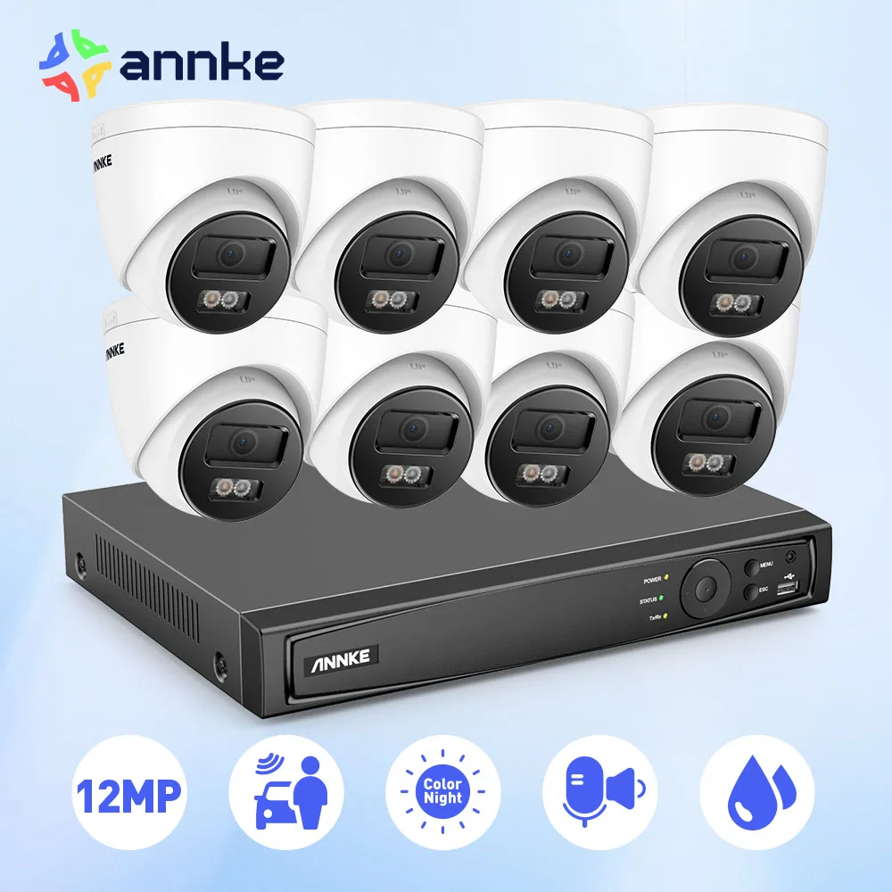 ANNKE-cámara de seguridad inteligente con luz Dual para exteriores, kit de videovigilancia CCTV, 8 canales, NVR, 8 piezas, POE, 12MP