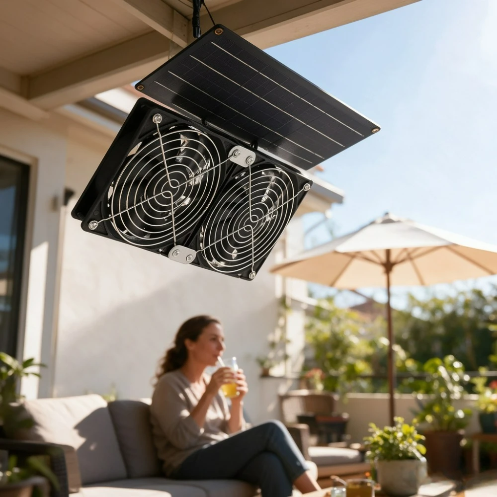 Durable Solar Dual Exhaust Cooling Fan 15W 20W Solar Panel IPX7 Waterproof Low Noise Outdoor Ventilation for Dog House Chicken