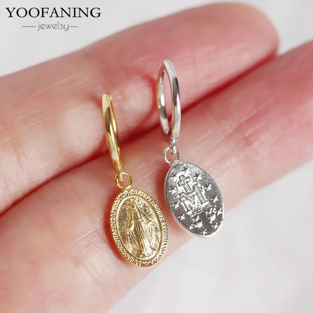 

925 Sterling Silver Ear Needle Light Luxury Gold Silver Hoop Earrings Our Lady of Mary Shell Design Earrings for Women Jewelry