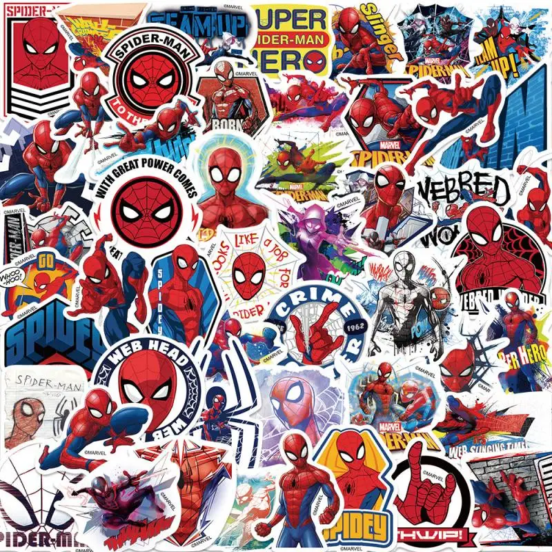 50Pcs/spiderman Animation Sticker Water Cup Computer Luggage Guitar Waterproof Graffiti Sticker Boy Cute Book Decorative Sticker