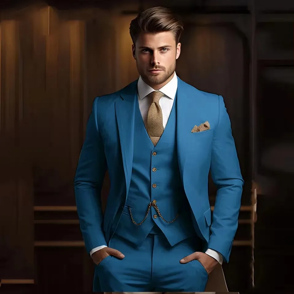 3 Piece Men's Suit Wedding Groom Tuxedo Formal Outfit with Jacket Pants Vest - Customizable Mens Formal Wear 2026