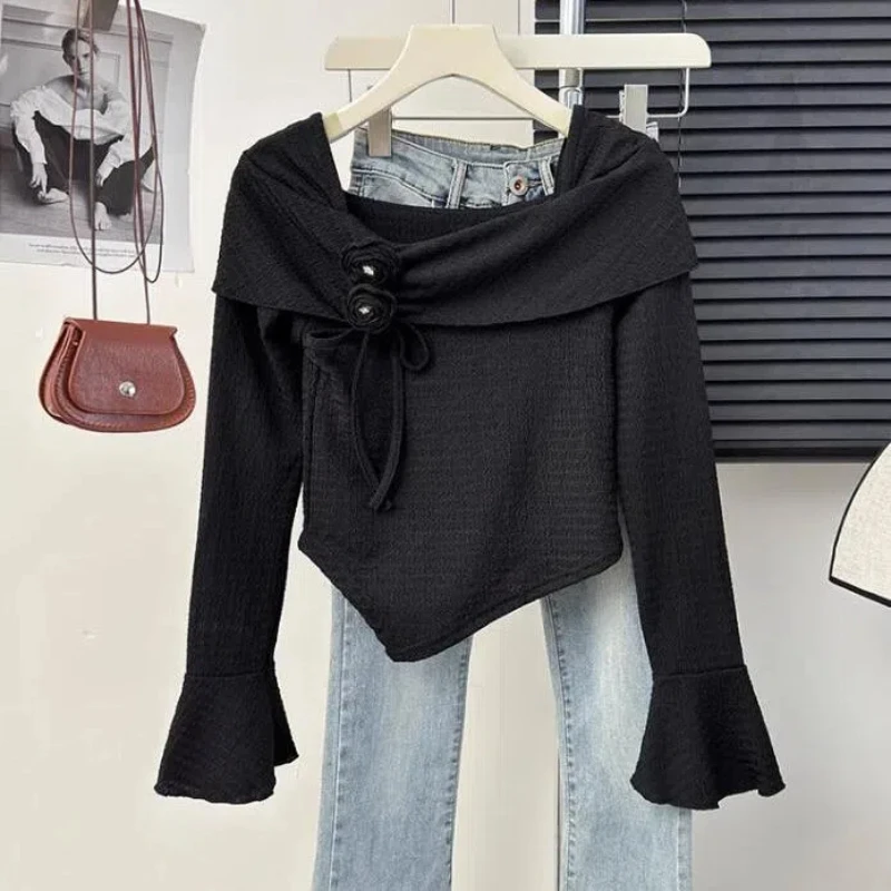 Spring New Patchwork Long Sleeve Irregular T Shirts Solid Color All-match Fashion Tops Tees Temperament Korean Women Clothing