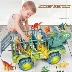 Large Dinosaur Transporter Set Simulation Tyrannosaurus Rex Truck Model Children's Inertia Car Toy Birthday Christmas Gift