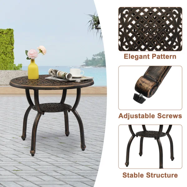 

ZK30 Outdoor Cast Aluminum Side Table Anti-Rust Outdoor Square End Table Patio Coffee Bistro Table Porch Balcony Antique Bronze