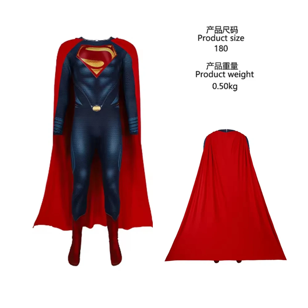 

Halloween Cosplay Man of Steel Clark Kent Cosplay Stage Christmas Performance Costume Bodysuit Printing Zentai Red Cloak
