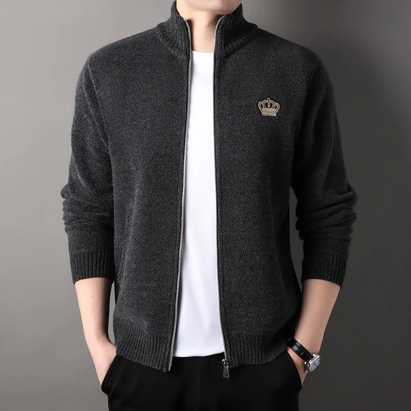 Men Korean Design Casual Cardigans Knitted Sweaters Male Autumn Winter Fleece Outwear Sweaters New Slim Cardigans Men's Clothing