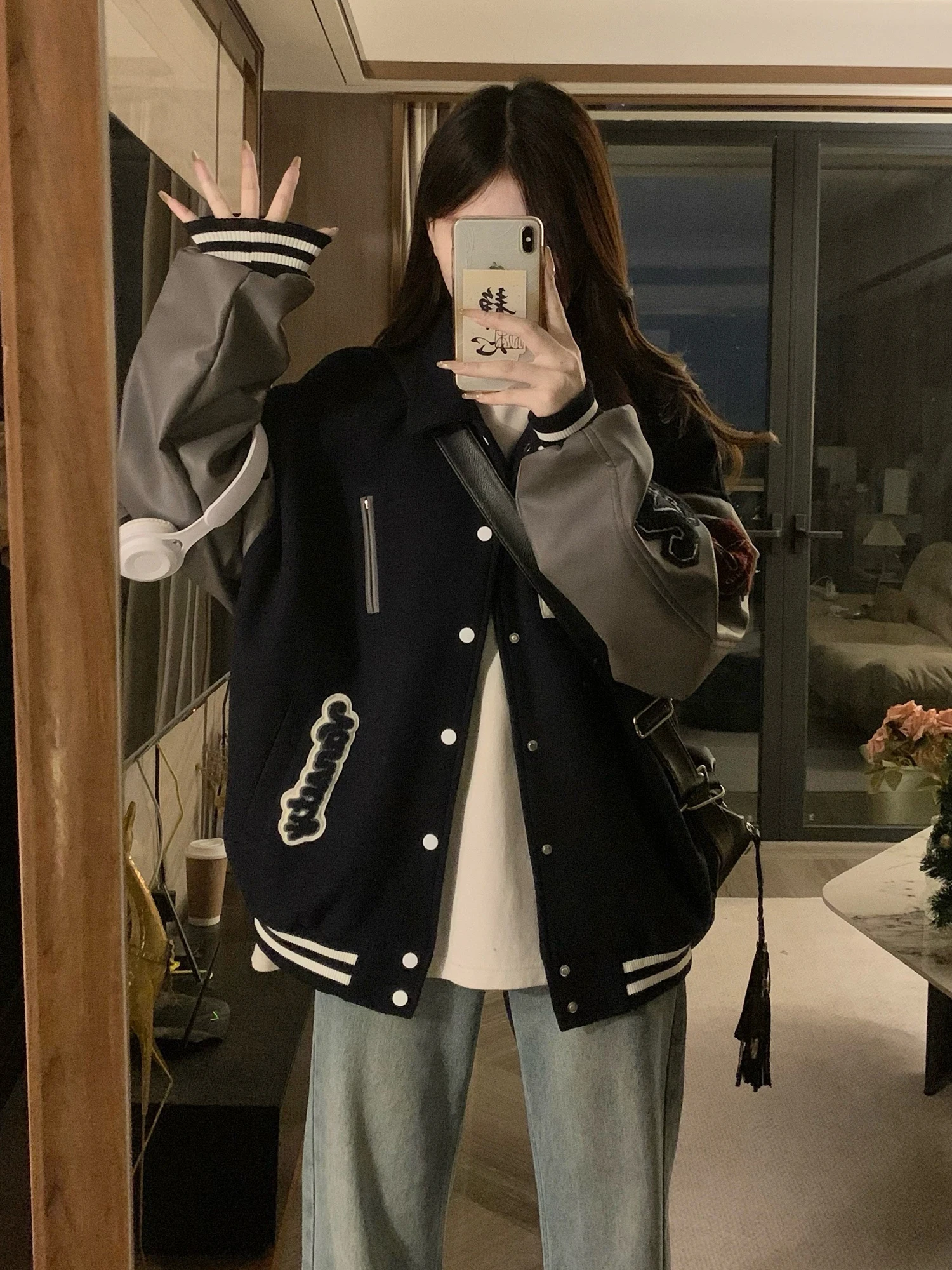 

Baseball Jackets Navy Womens Spring Mid-Length Stitched Elegant Satin Lined Anti-Freezing Cowgirl Padded Knitwear Plaid Hollow