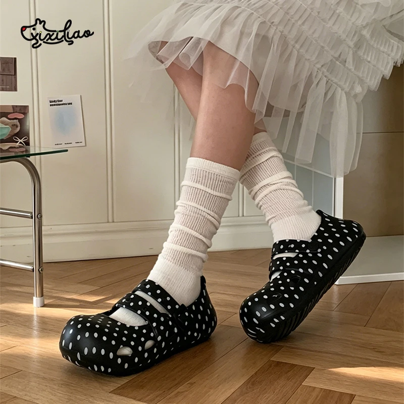 Chaussures Mary Jane polyvalentes de style coréen XIXITIAO pour les vacances à la plage, ballerines antidérapantes à pois pour femmes, été