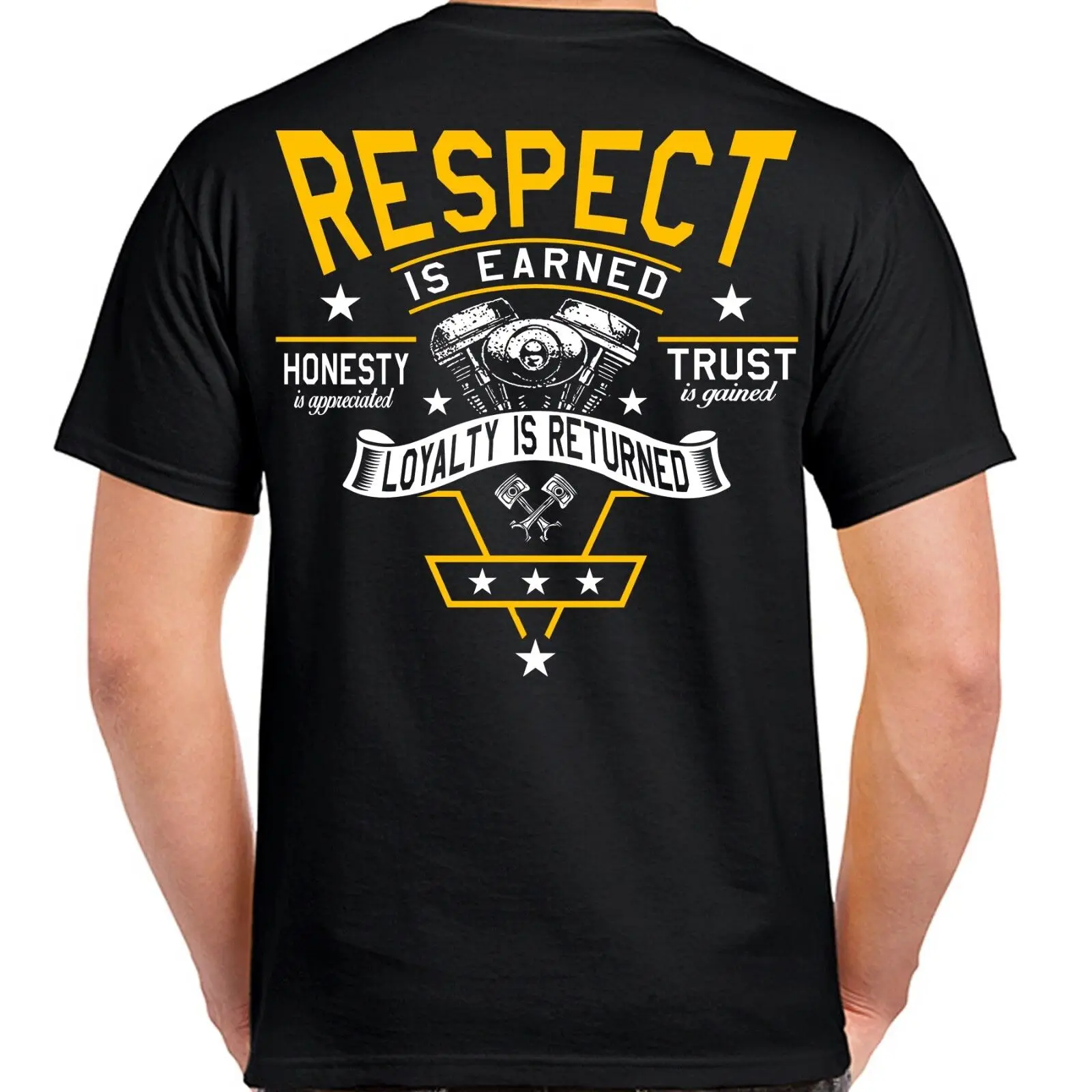 Biker Life Respect Tattoo Engine Skull Motorcycle Brotherhood T Shirt