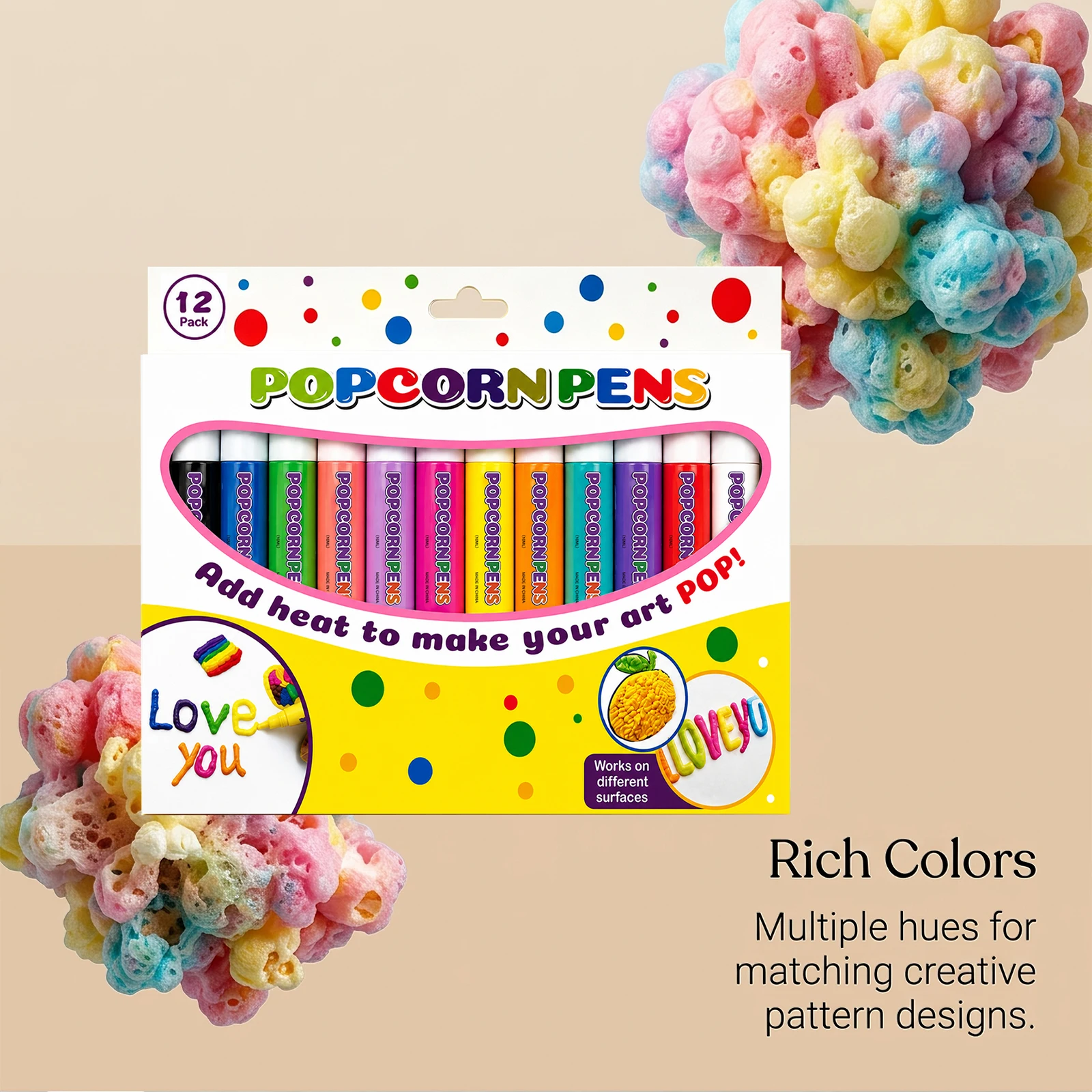 12-Color DIY 3D Bubble Popcorn Painting Pen Magic Bubble Pen Art Pen Children's Painting Waterproof Fade Resistant Layerable