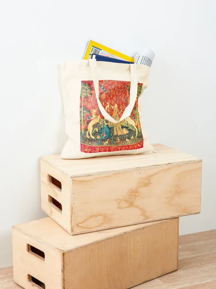 سيدة وحيد القرن طعم، أحمر أخضر الخيال الزهور، الحيوانات حمل حقيبة التسوق أكياس قماش قابلة للطي قماش