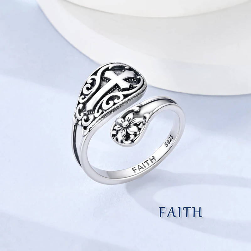 925 Sterling Silver Open Ring Cross Hand Adjustable Finger Ring For Woman Fine Jewelry Party Wedding
