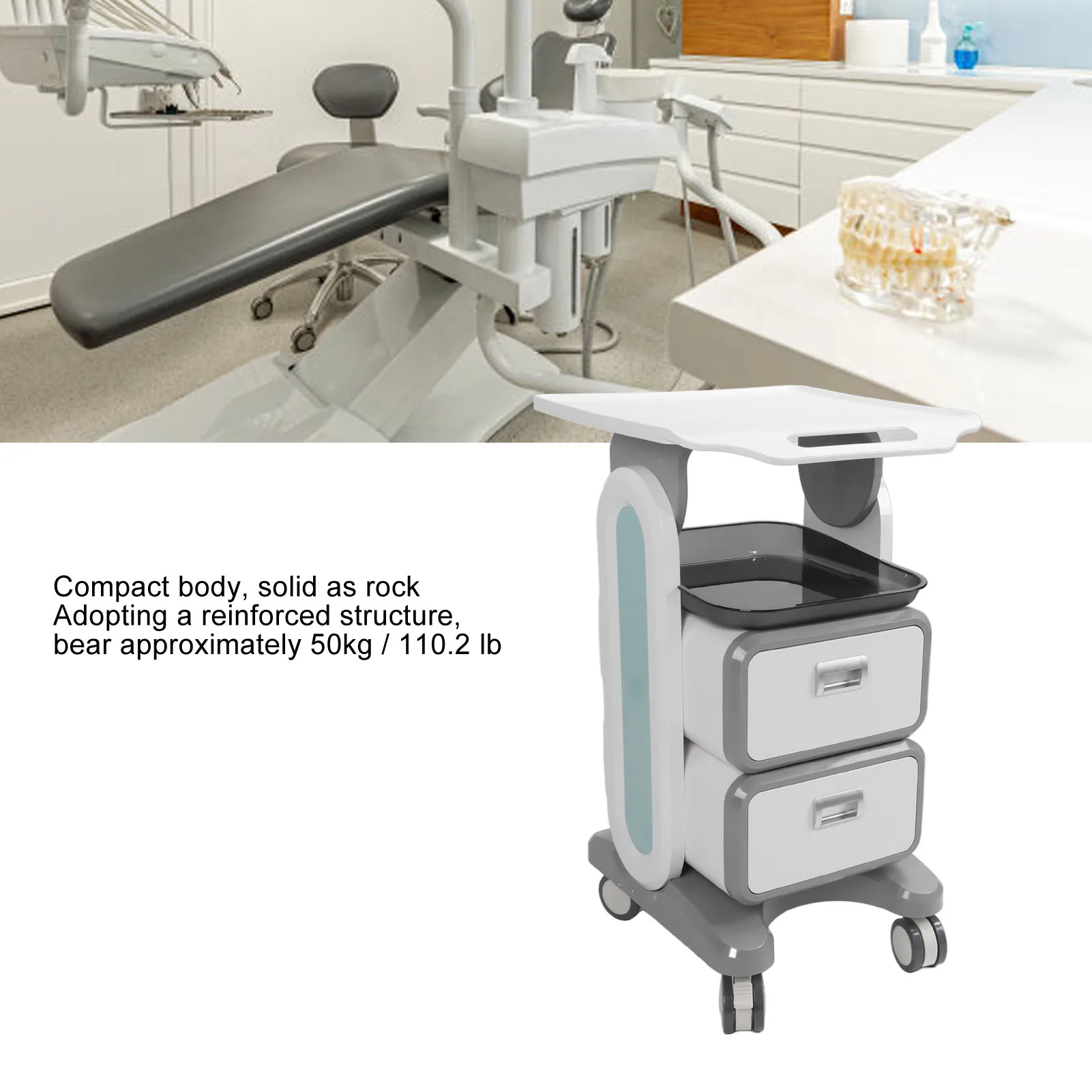 Mobile Medical Trolley Cart Enlarged Tabletop Double Drawer Multifunctional Medical Cart for Beauty Salon Clinic