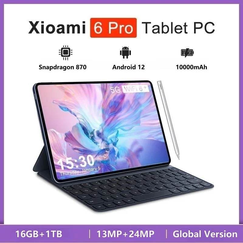 2024 NEW Mi Pad 6 Pro Android Tablet PC Android 12 11 Inch 16GB 1T 5G Dual SIM Phone Call GPS Bluetooth WiFi Google Tablette PC