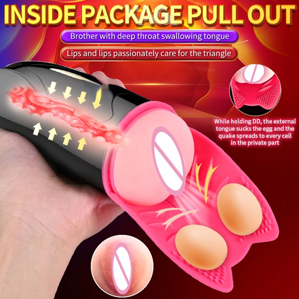 Automatic Sucking Masturbation Cup Real Vagina Massage Voice Interaction Heating Male Masturbator Vibrator Sex Toys Hands-free