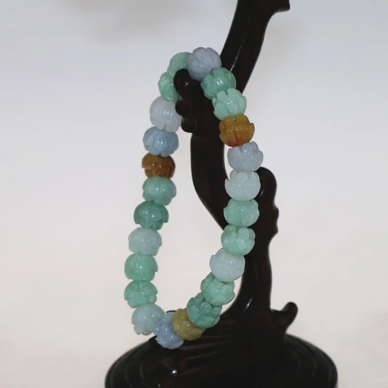 Myanmar Ice Glutinous Three-Color Jade Lotus Bracelet