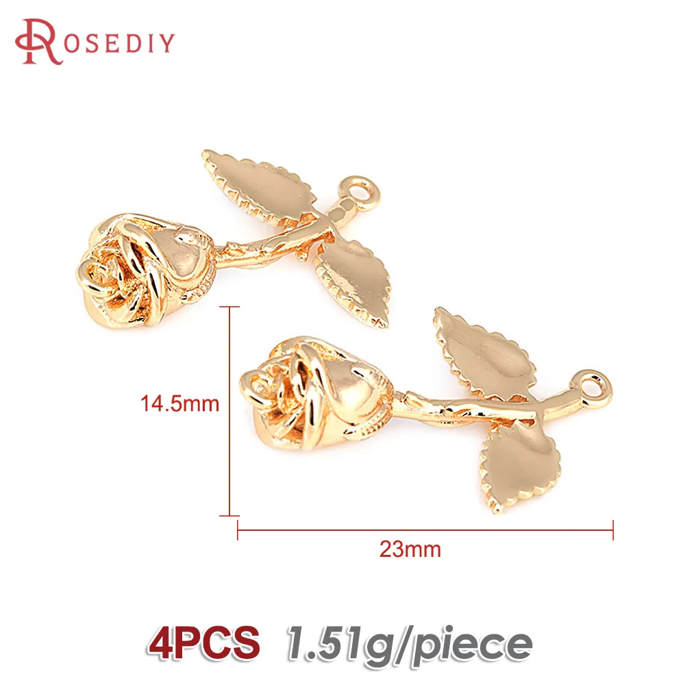 4PCS 18K Gold Color 2 Holes Rose Flower Connect Charms Pendants High Quality Diy Jewelry Making Necklace Earrings Accessories