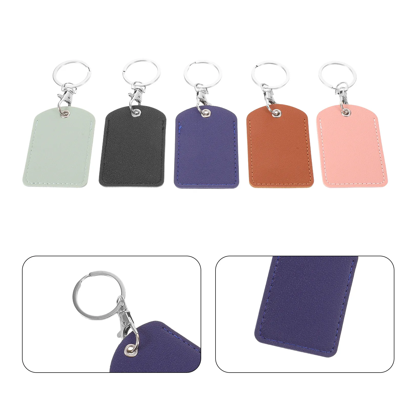 5Pcs Key Fob Holder PU Card Protector Organizer Color Coded Access Control Card Sleeve Keychain Lightweight Slim
