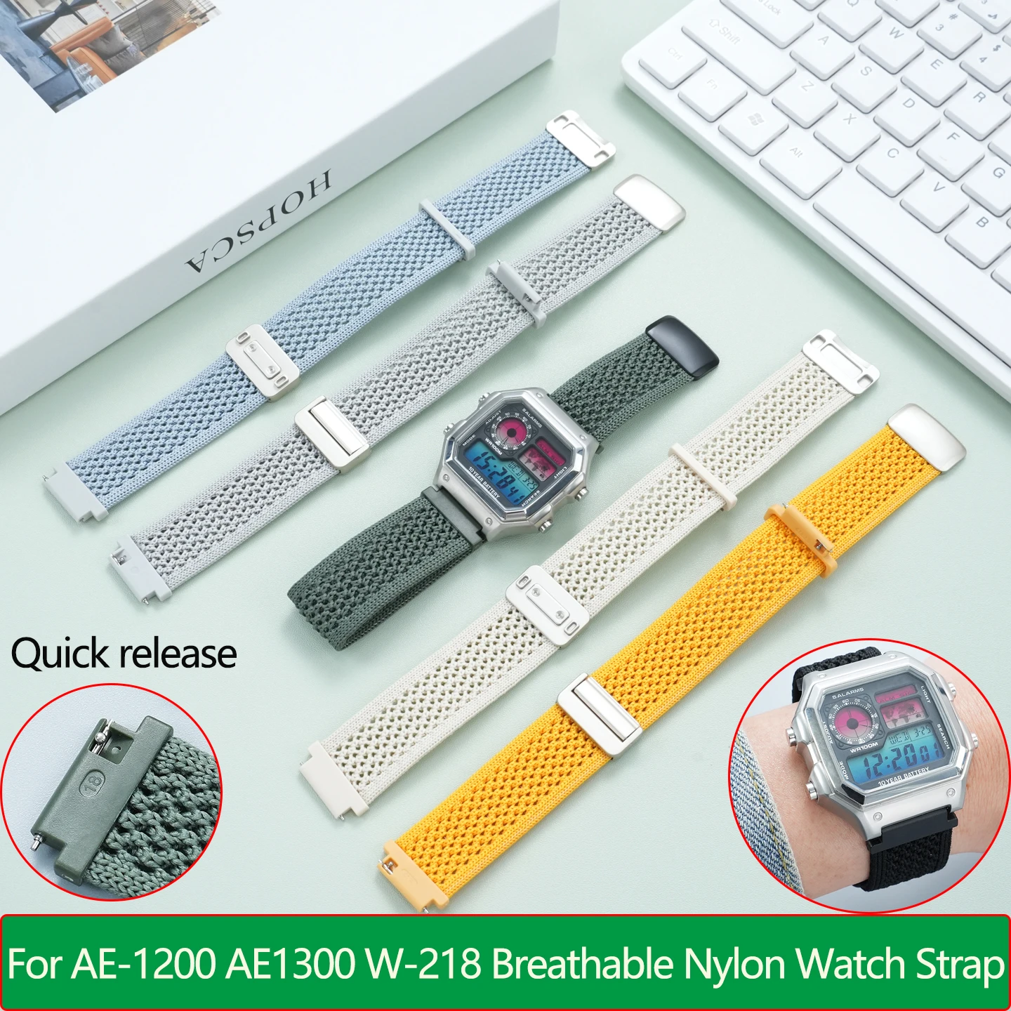18mm Colored Nylon Strap For Casio Small Square Watch AE-1200 AE1300/1500 WS-1600 W-218 Nylon Watchband Breathable Bracelet
