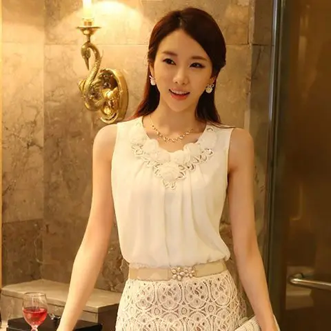 Shirt Women Blusas Mujer De Moda Office Lady Flower Blouse 2025 Spring Summer Stand Collar Sleeveless Female Clothing