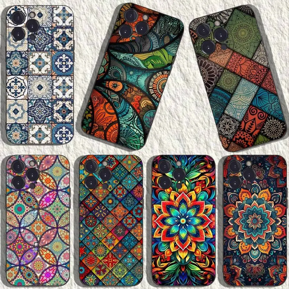 

M-Moroccan Tile Phone Case For iPhone 17,16,15,14,13,12,11,Plus,Pro Max,XS,X,XR,SE,Mini,8,7,Soft Silicone Black Cover